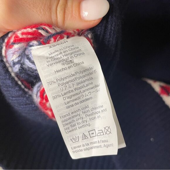 J Crew Mock Rolled Neck Festive Fair Isle Christmas Holiday Sweater Sz XS Blue - Picture 6 of 6